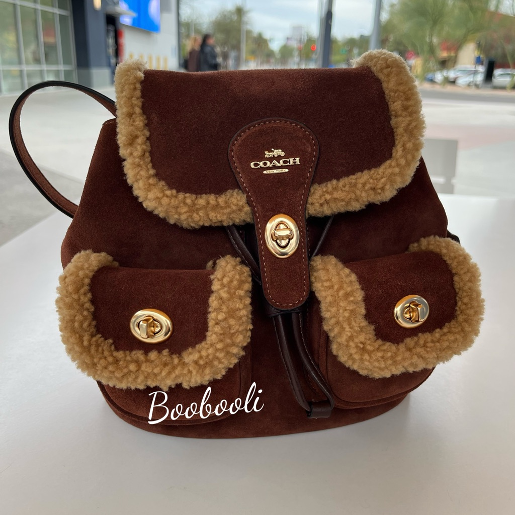 Coach Hadley Backpack Vintage Brown Multi Suede, Shearling & Smooth Leather Nwt